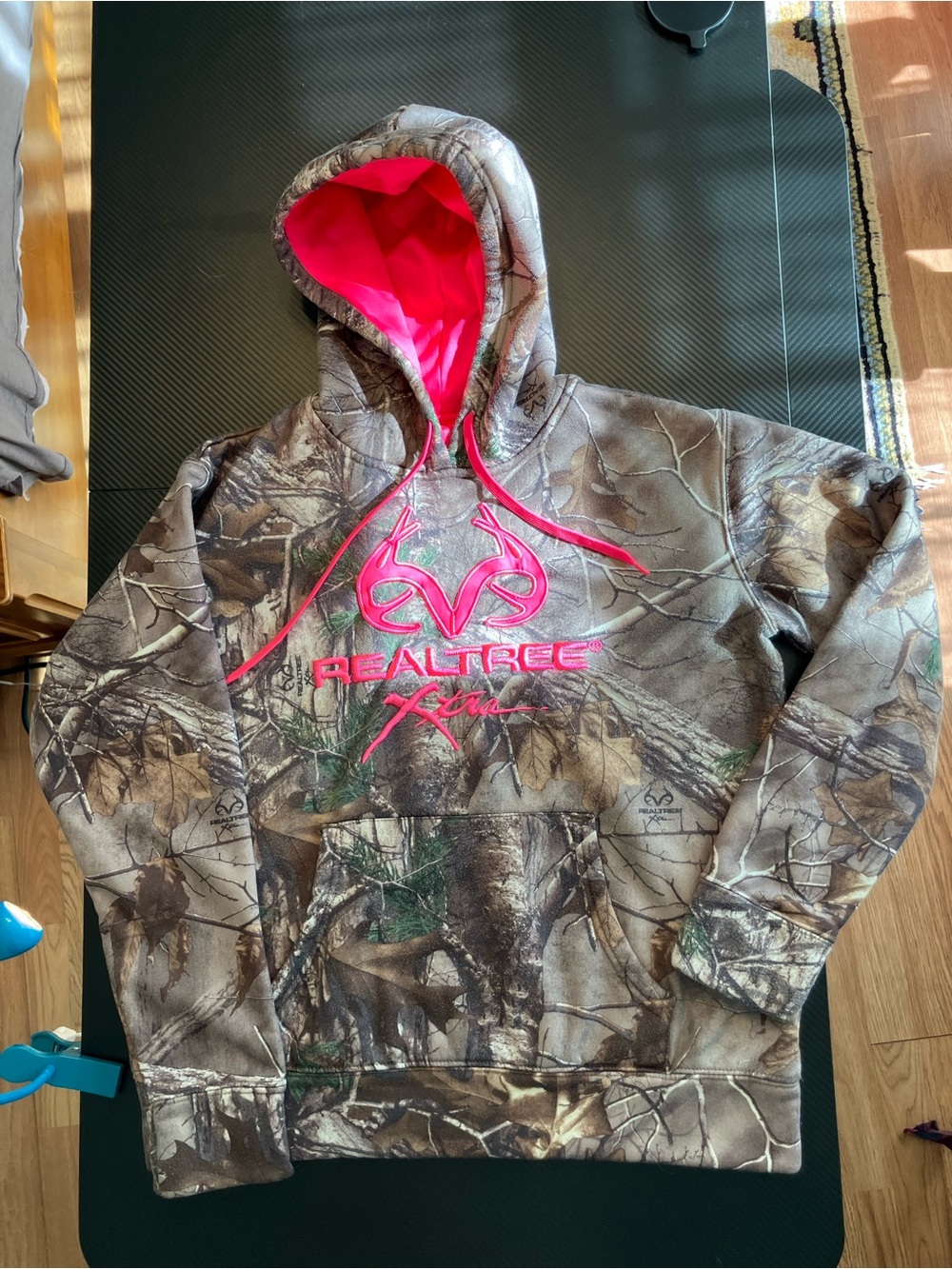 Realtree Camo Puffer Hoodie with Bright Pink Lining